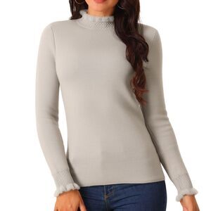 Fall Winter Fluffy Lined Long Sleeve Ribbed Knit Slim Fit Casual Top Grey